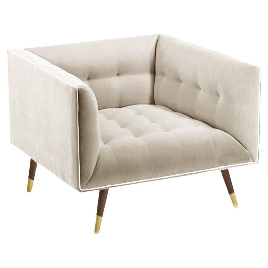 Dust Armchair with Beech Ash-056-1, Polished Brass and Boucle Snow For Sale