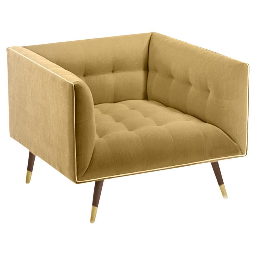 Dust Armchair with Beech Ash-056-1, Polished Brass and Vigo Plantain For Sale