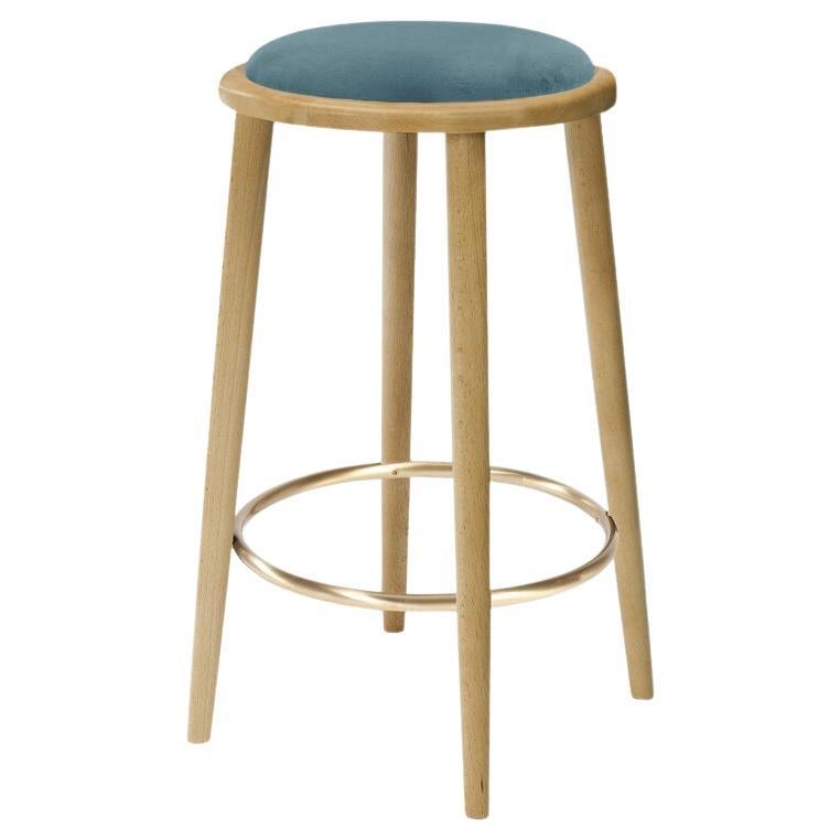 Luc Bar Stool with Natural Oak and Paris Dark Blue For Sale