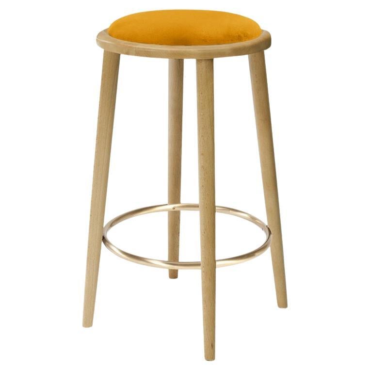 Tabouret de comptoir Luc en chêne naturel et corne