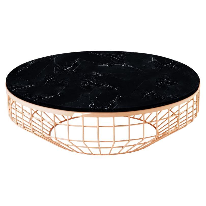 New Air Coffee Table, Stone Top with Polished Copper and Nero Marquina For Sale