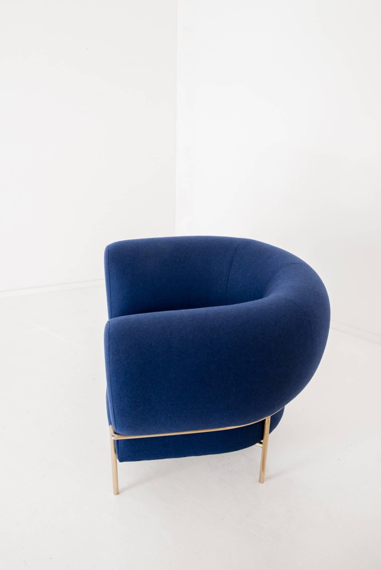 American Contemporary Madda Lounge Chair in Blue Wool For Sale