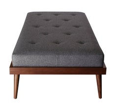 Contemporary Fortuna Bench in Gray Wool with Solid Walnut Base