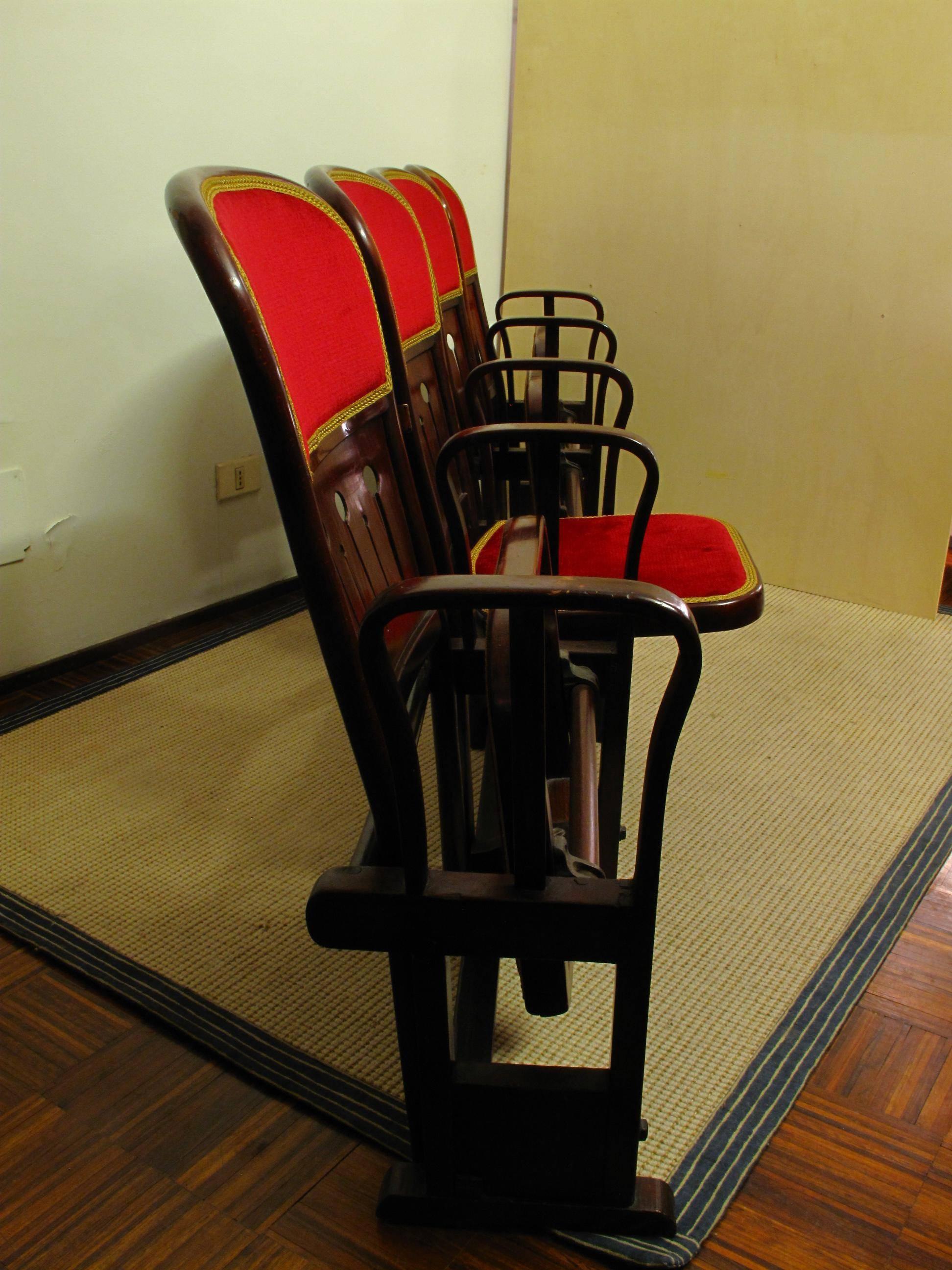 Austrian Row of Four Bentwood Viennese Theatre Chairs by Thonet, circa 1907 For Sale
