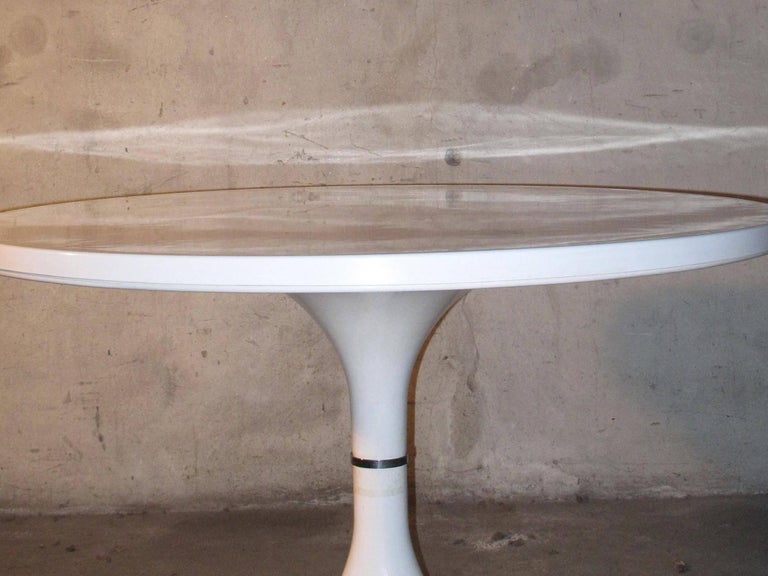Rare White Round Dining Table By Anna Castelli Ferrieri For Kartell Rare Round Dining Or Dinette Table With Chrome Plated Accents Designed By Anna Castelli Ferrieri