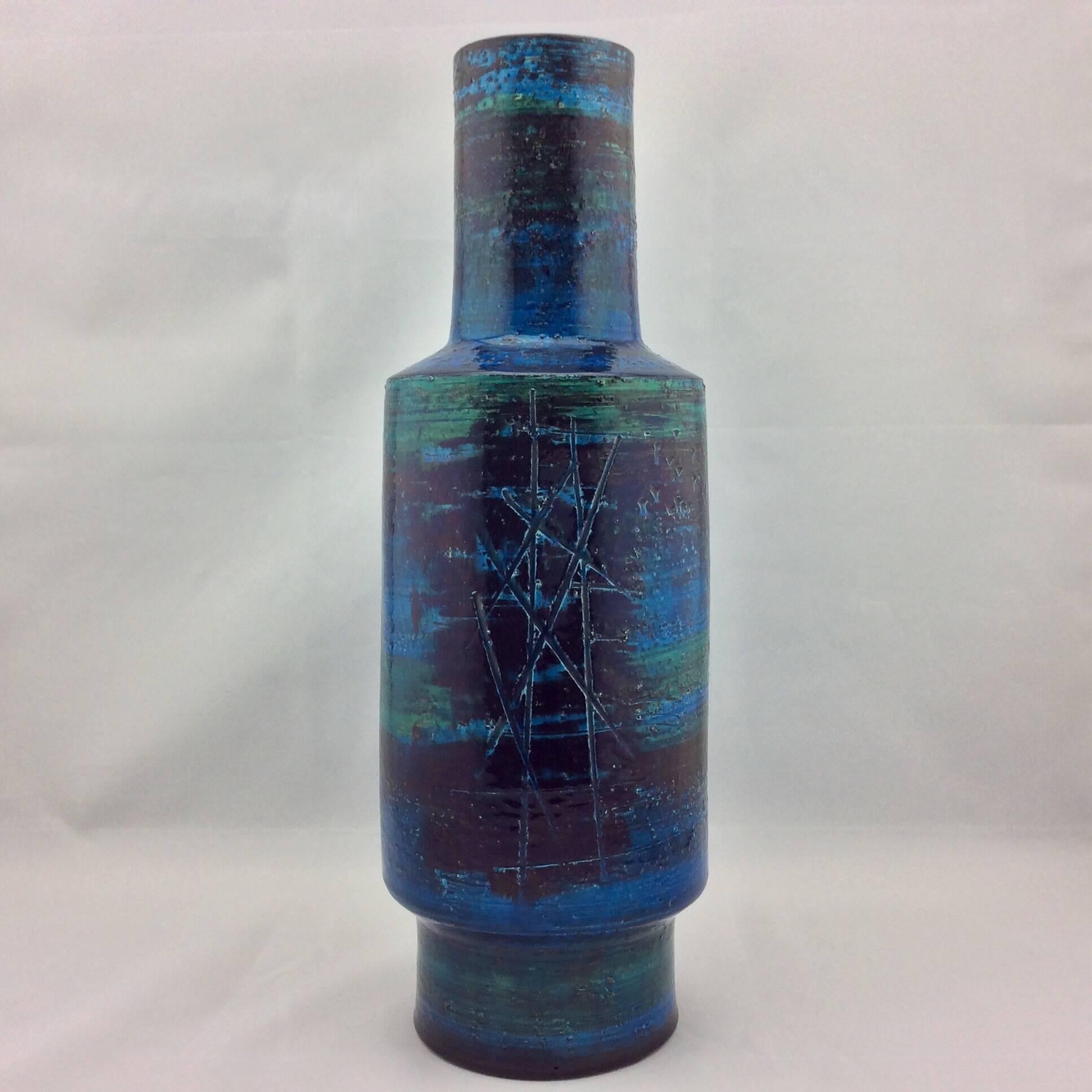 Mid-Century Modern Abstract Decor Vase in Persian Blu by Aldo Londi Bitossi, Imported by Raymor