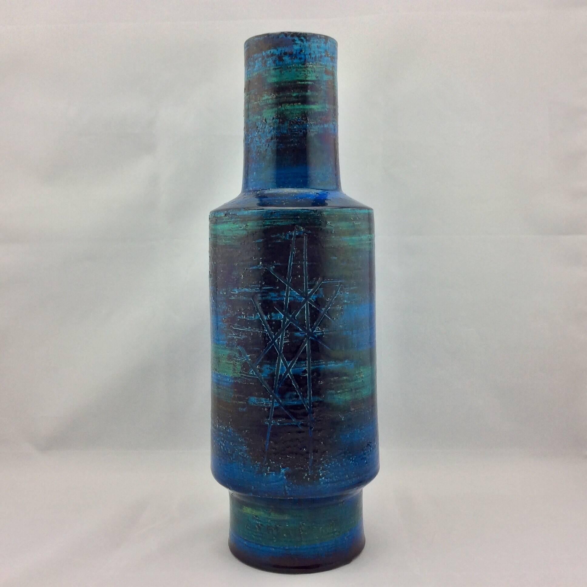 Italian Abstract Decor Vase in Persian Blu by Aldo Londi Bitossi, Imported by Raymor