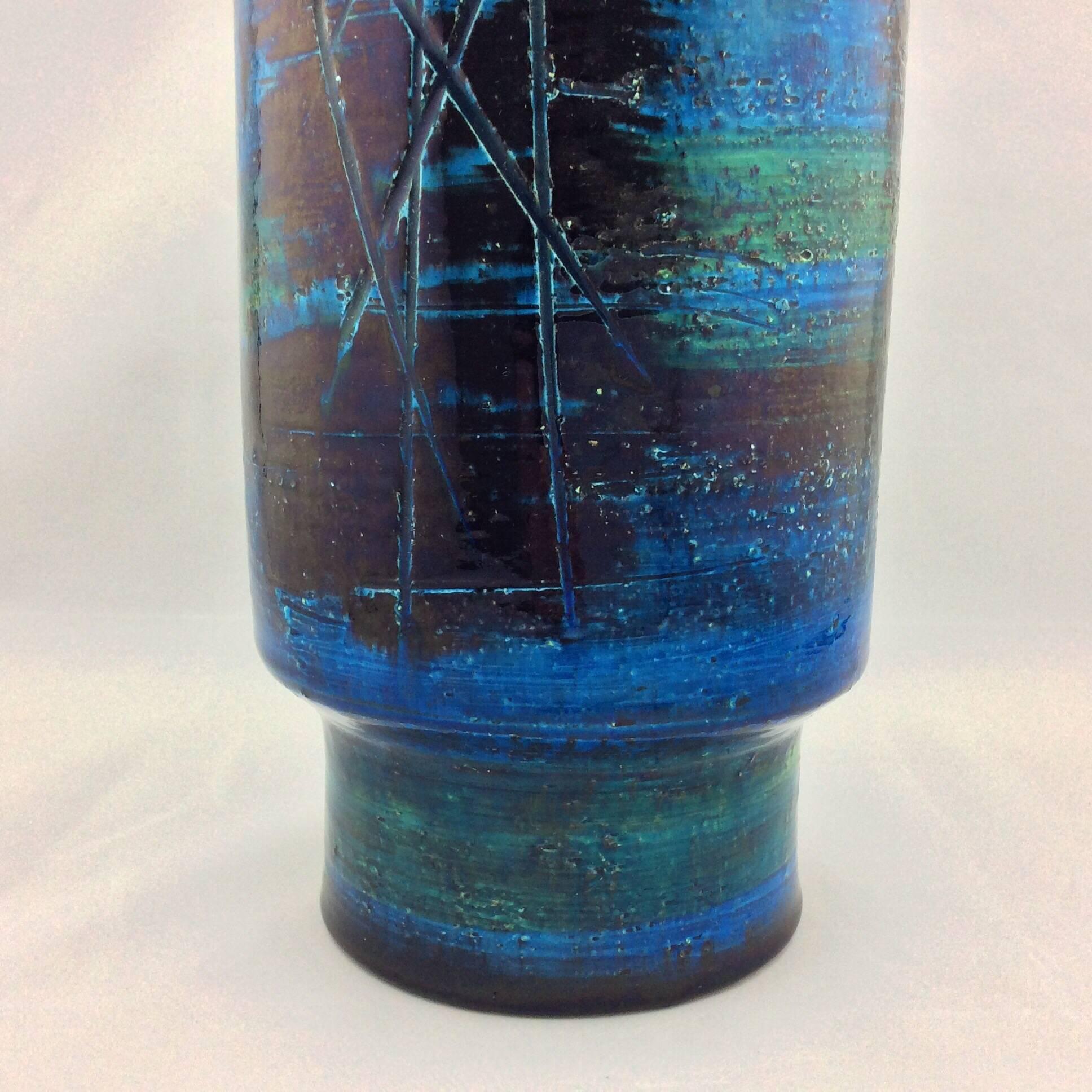 Glazed Abstract Decor Vase in Persian Blu by Aldo Londi Bitossi, Imported by Raymor