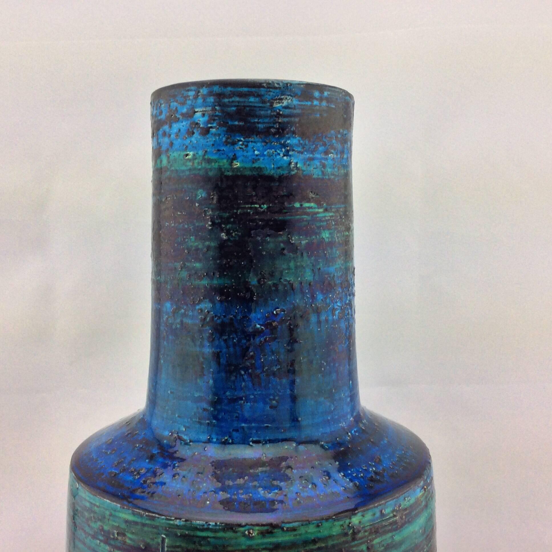 Mid-20th Century Abstract Decor Vase in Persian Blu by Aldo Londi Bitossi, Imported by Raymor