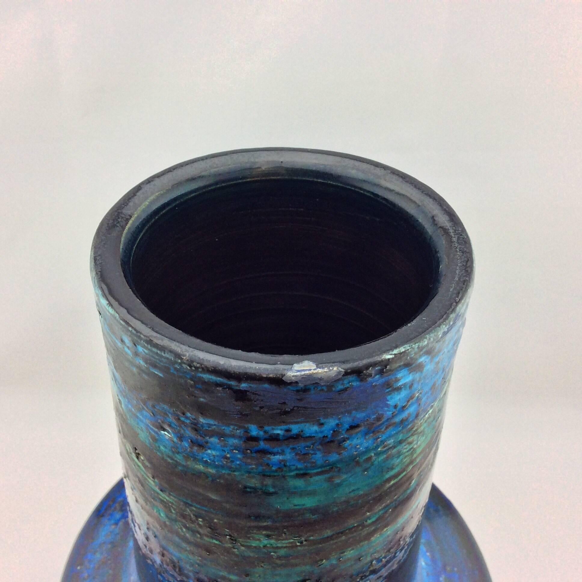 Ceramic Abstract Decor Vase in Persian Blu by Aldo Londi Bitossi, Imported by Raymor