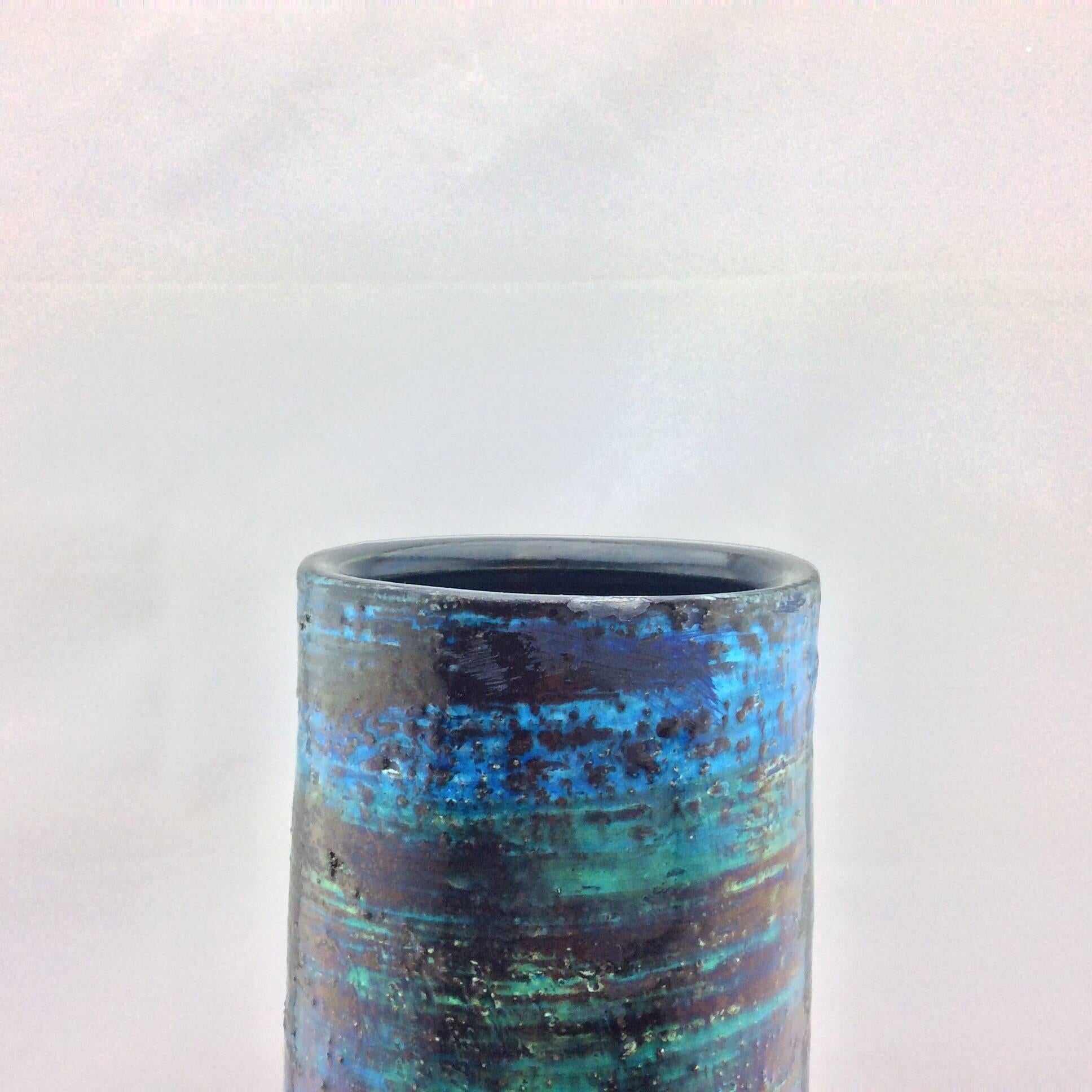 Abstract Decor Vase in Persian Blu by Aldo Londi Bitossi, Imported by Raymor 1
