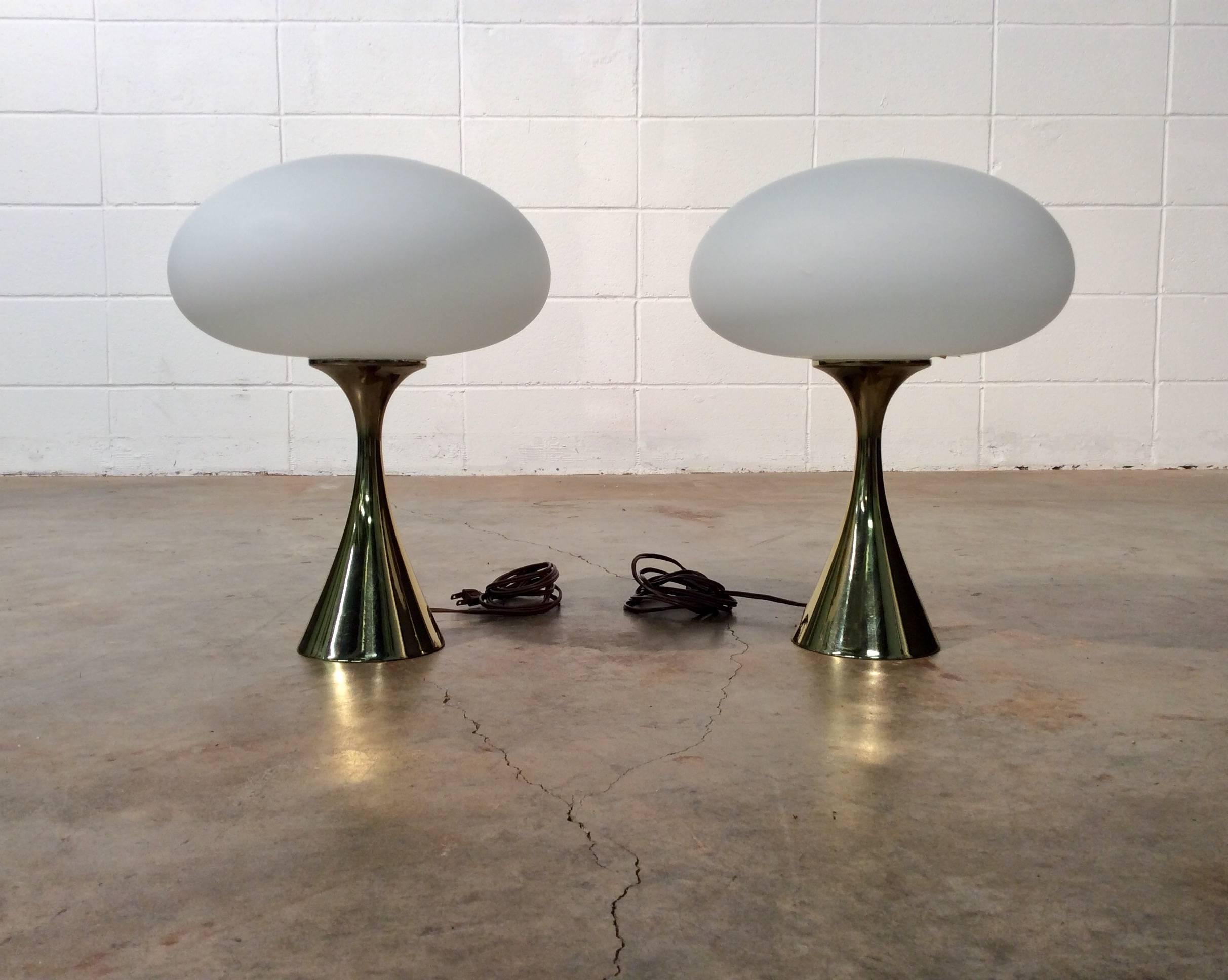 Pair of Mushroom Lamps by Bill Curry for Laurel Lamp Co. Italian Glass Shades 2