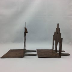Unique Large Midcentury Handcrafted Copper Bookends Boho Brutalist
