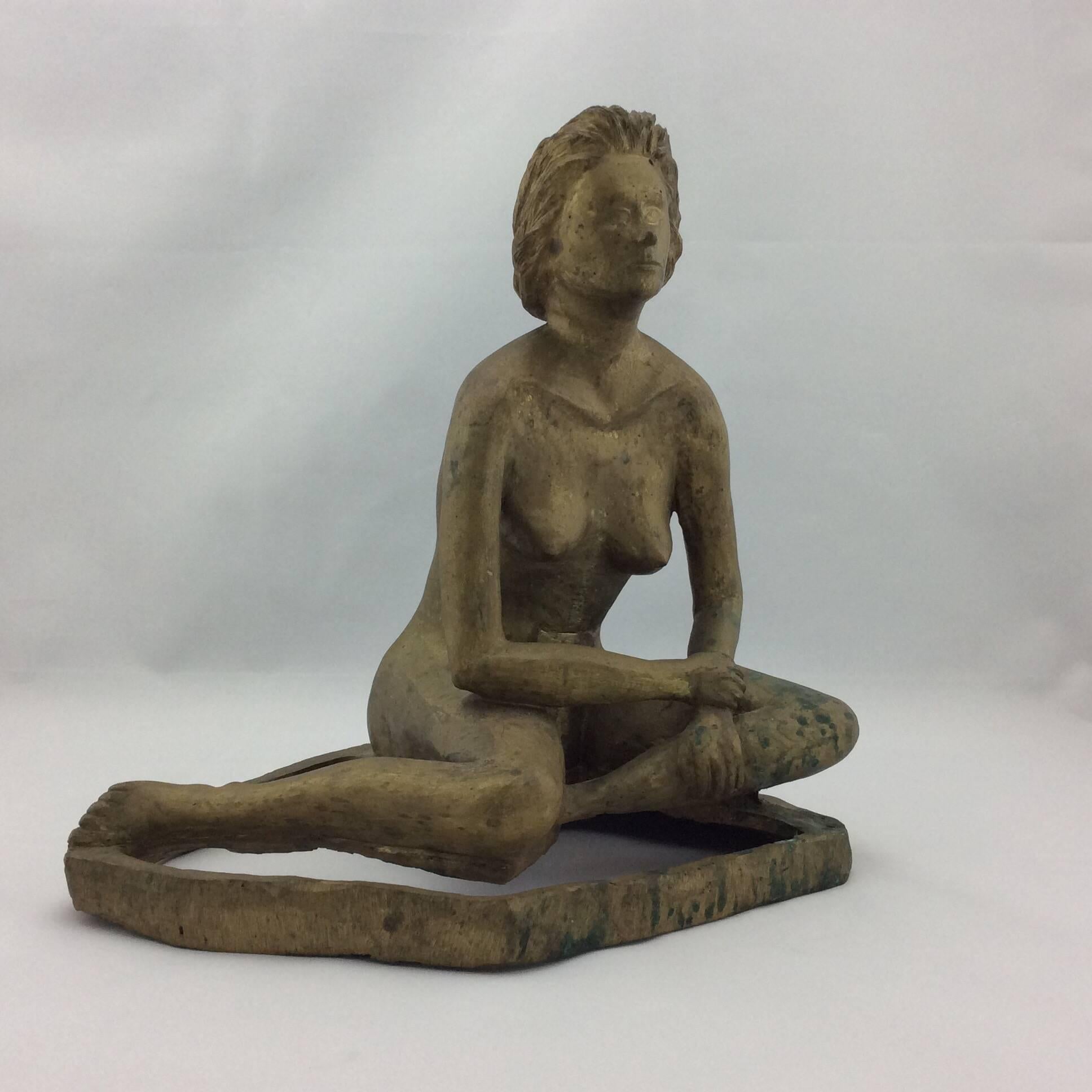 Very unique vintage nude sculpture in brass with great patina. Over 10 inches tall. Handmade and signed, this brass nude sculpture of a woman sitting is sure to add interest to your collection. Heavy and unique
There are no know issues that would