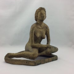 Vintage Midcentury Brass Nude Sculpture Signed