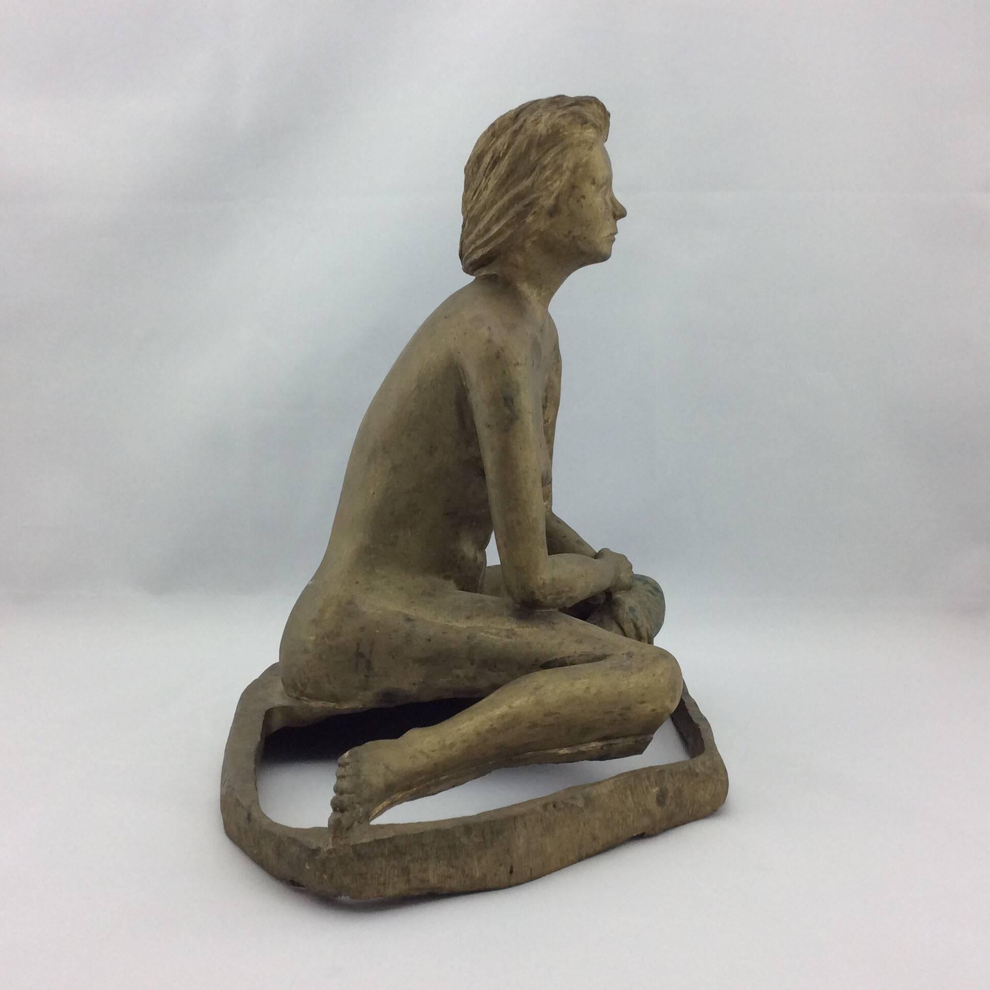 Mid-Century Modern Vintage Midcentury Brass Nude Sculpture Signed For Sale