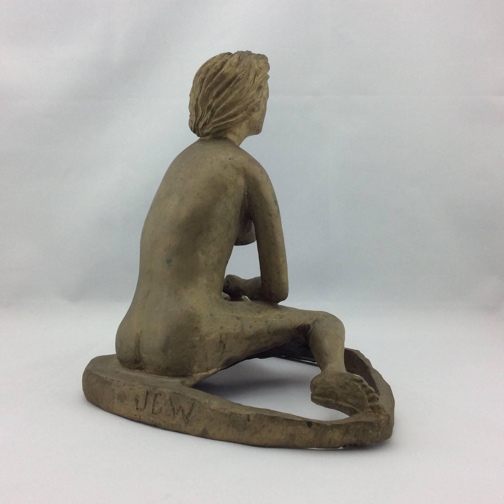 Vintage Midcentury Brass Nude Sculpture Signed In Good Condition For Sale In Marietta, GA