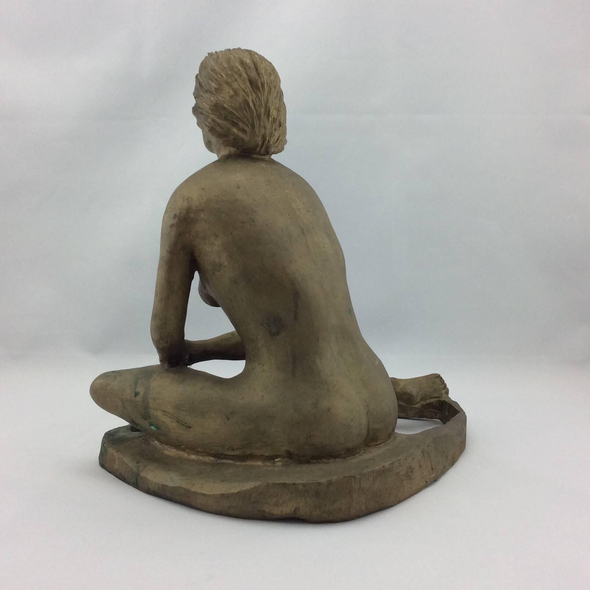 Vintage Midcentury Brass Nude Sculpture Signed For Sale 1