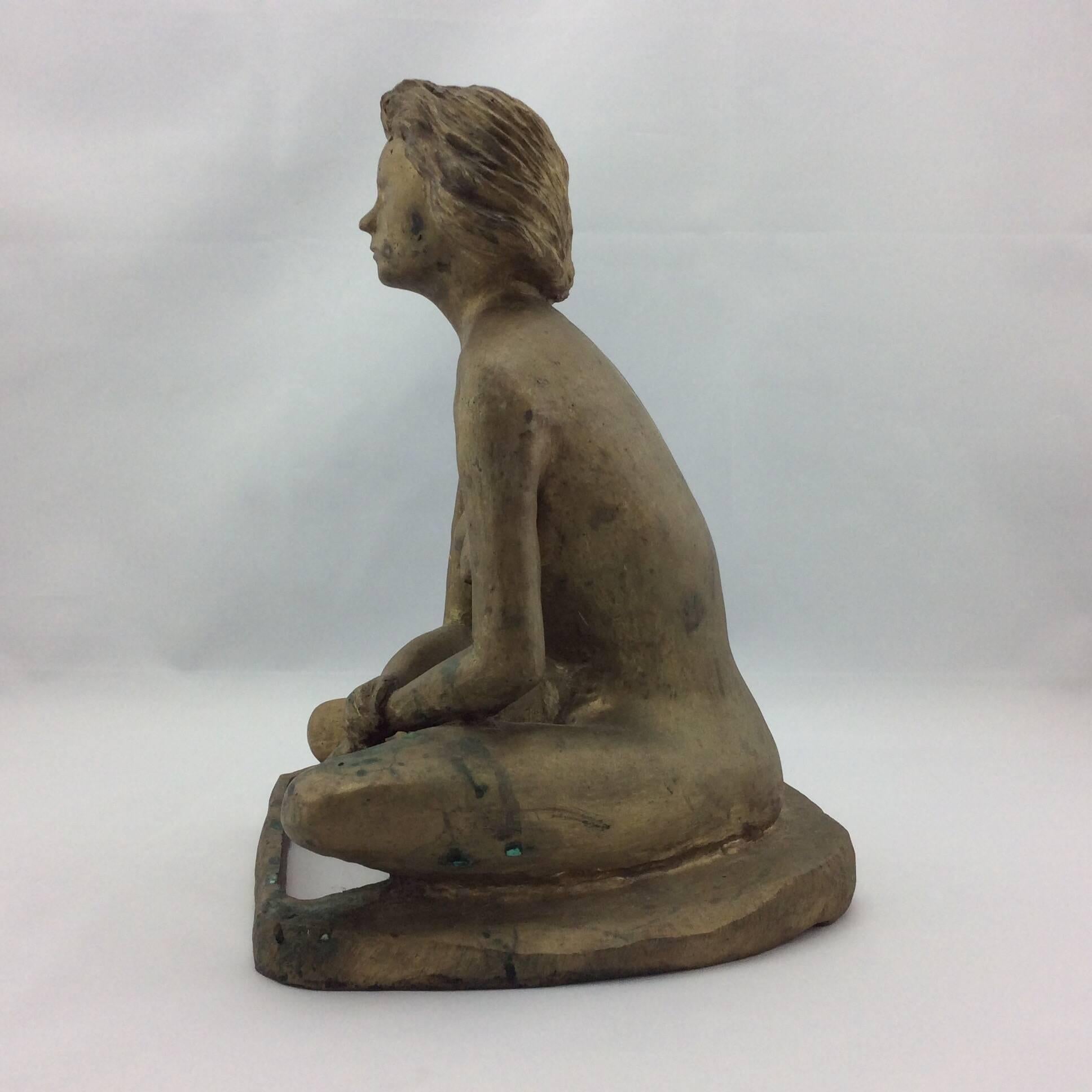 Vintage Midcentury Brass Nude Sculpture Signed For Sale 2
