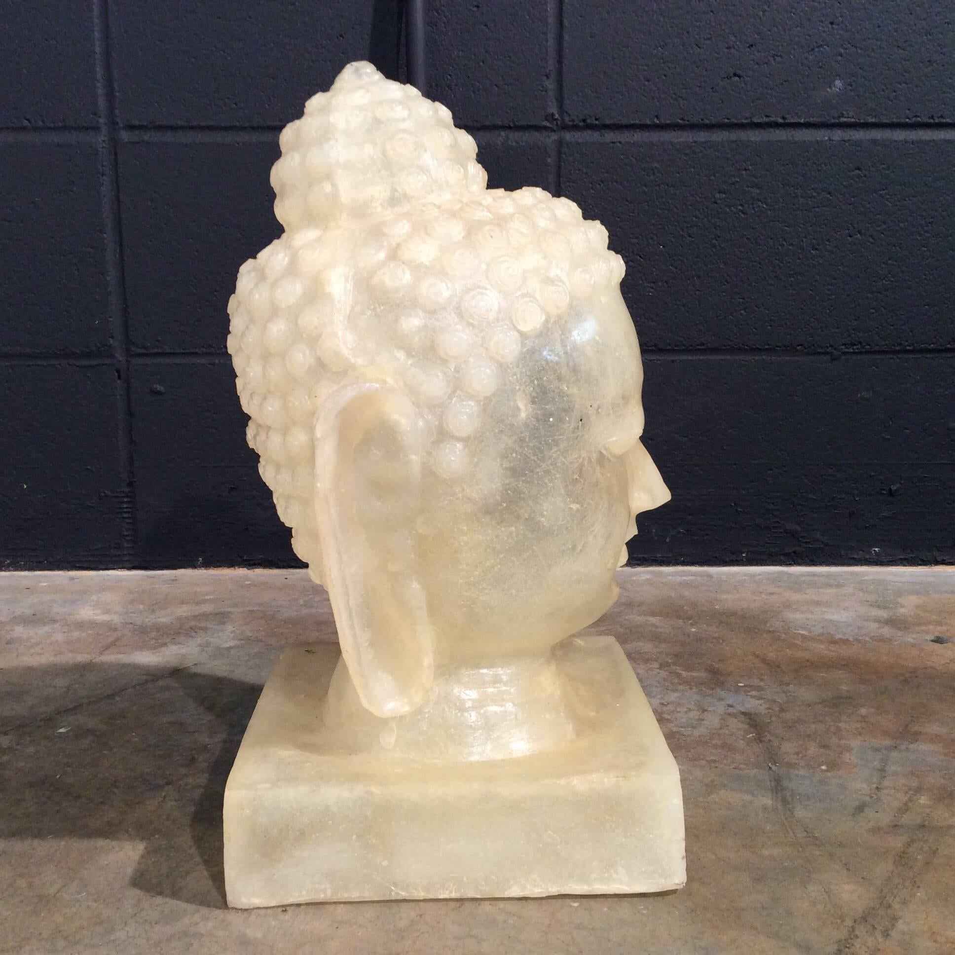 Unique and functional handmade fiberglass Buddha head lamp. Lamp does have new wiring, new socket, and LED bulb. The Buddha appears to have been handmade so there may be minor imperfections during the molding process but there is nothing that sticks