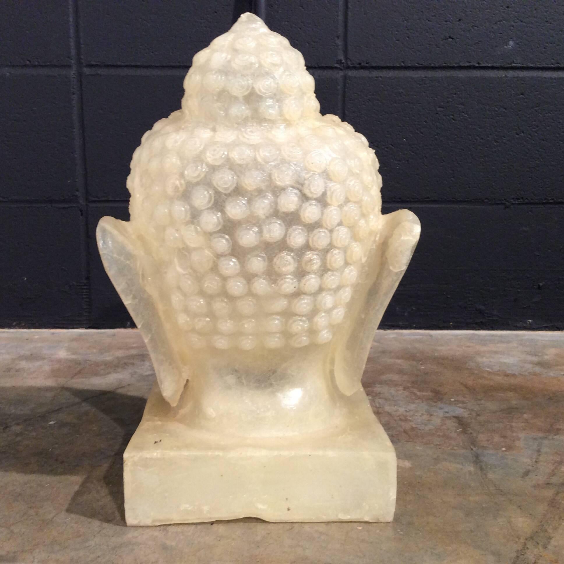 Mid-Century Modern Handmade Fiberglass Buddha Head Lamp, Boho Style In Good Condition In Marietta, GA