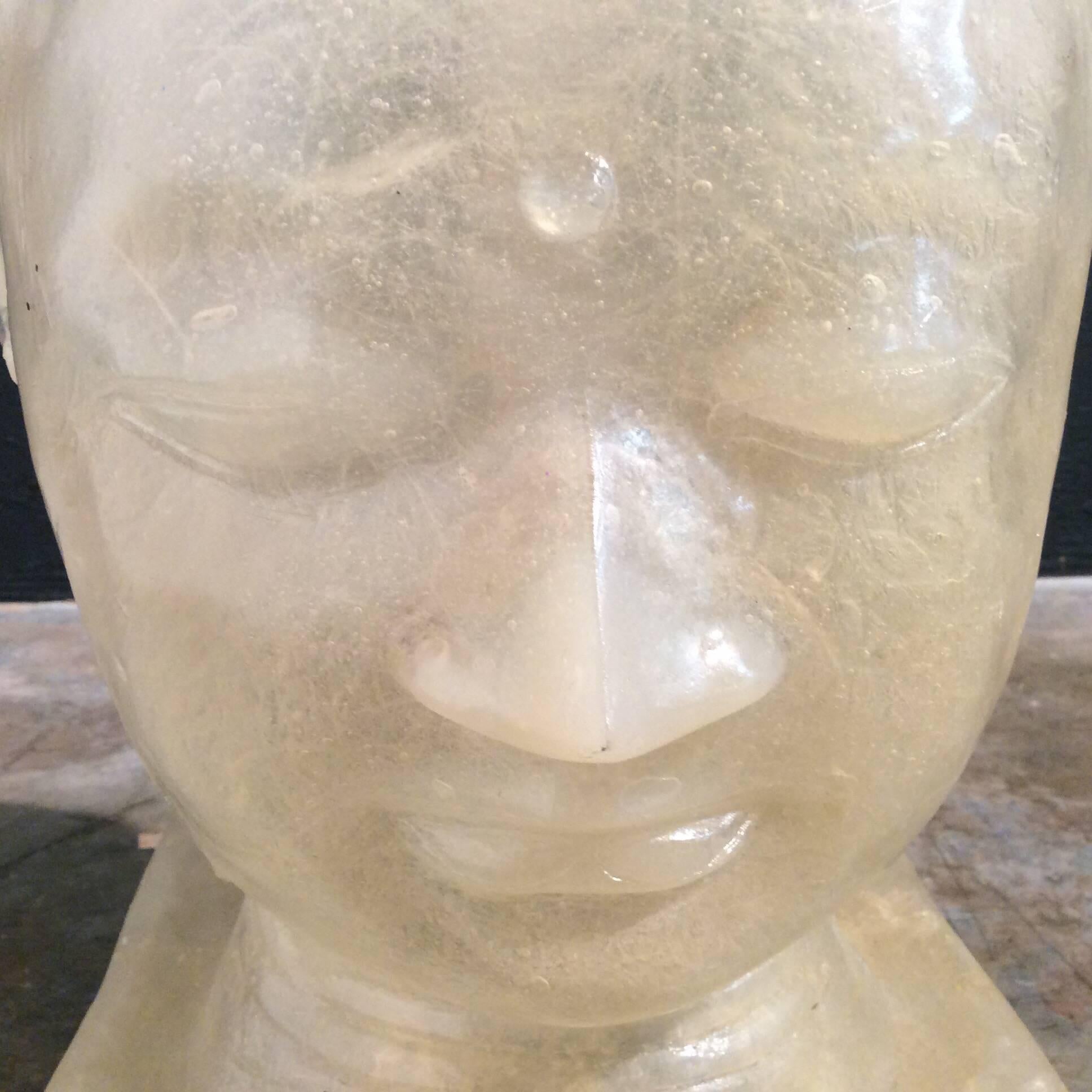 Mid-Century Modern Handmade Fiberglass Buddha Head Lamp, Boho Style 4