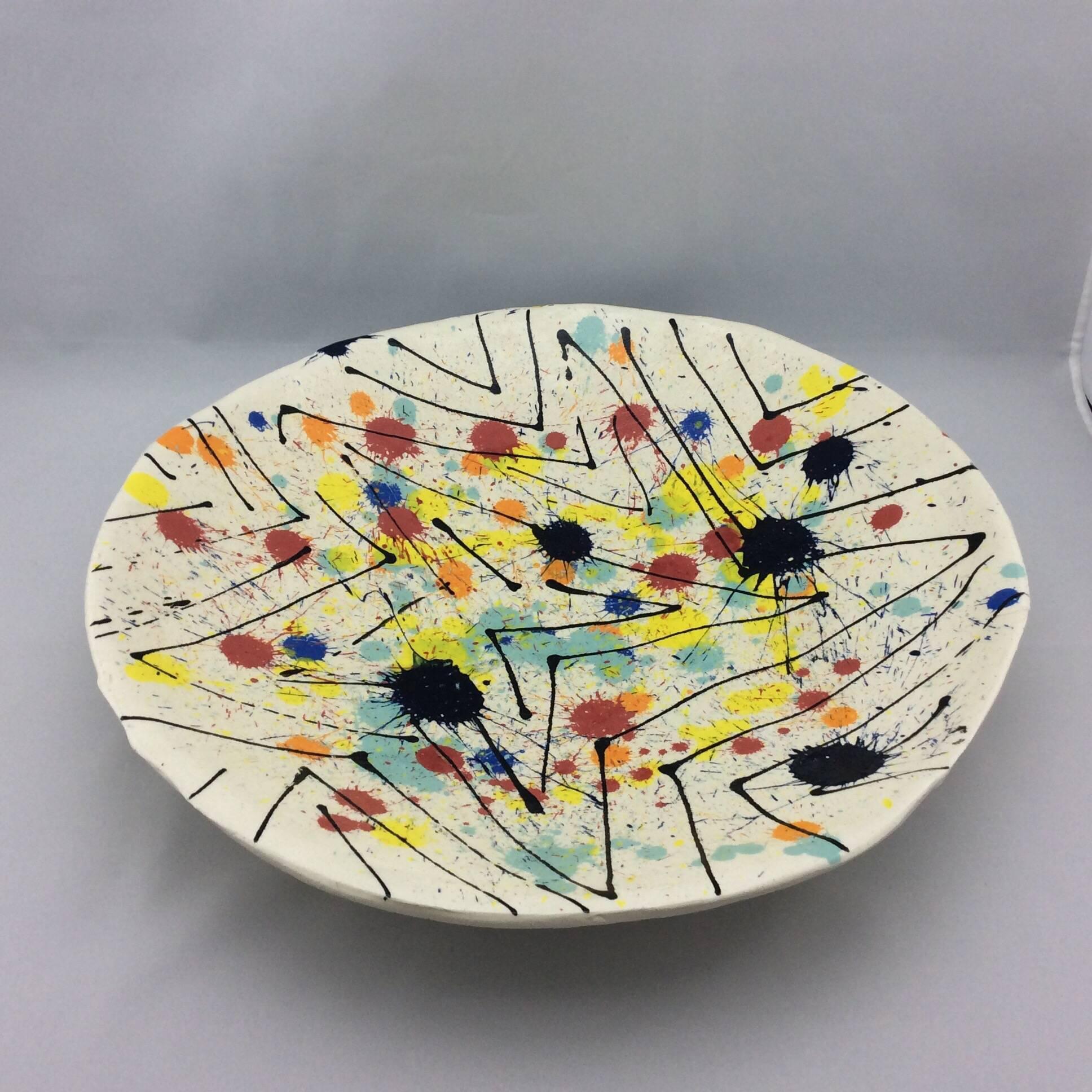 Mid-Century Modern Large Vintage Abstract Studio Pottery Platter, Signed and Dated 1972