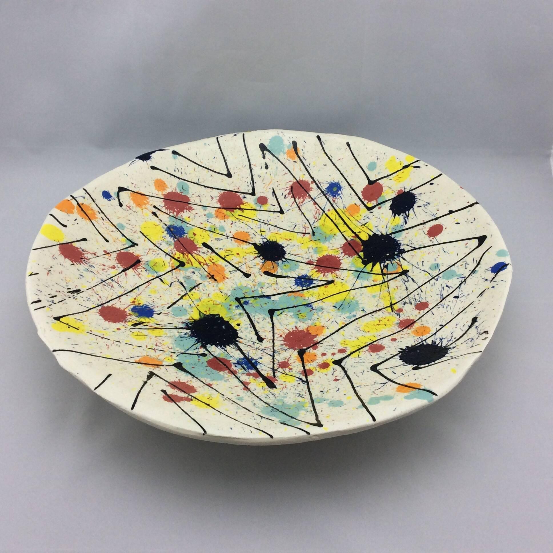 Large Vintage Abstract Studio Pottery Platter, Signed and Dated 1972 In Good Condition In Marietta, GA