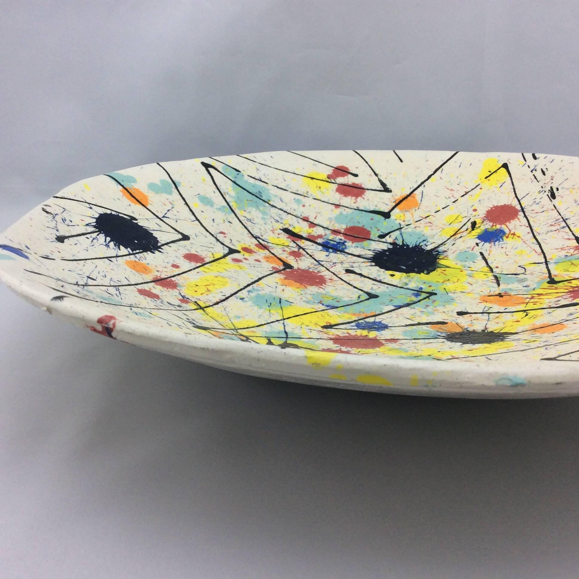 Large Vintage Abstract Studio Pottery Platter, Signed and Dated 1972 2