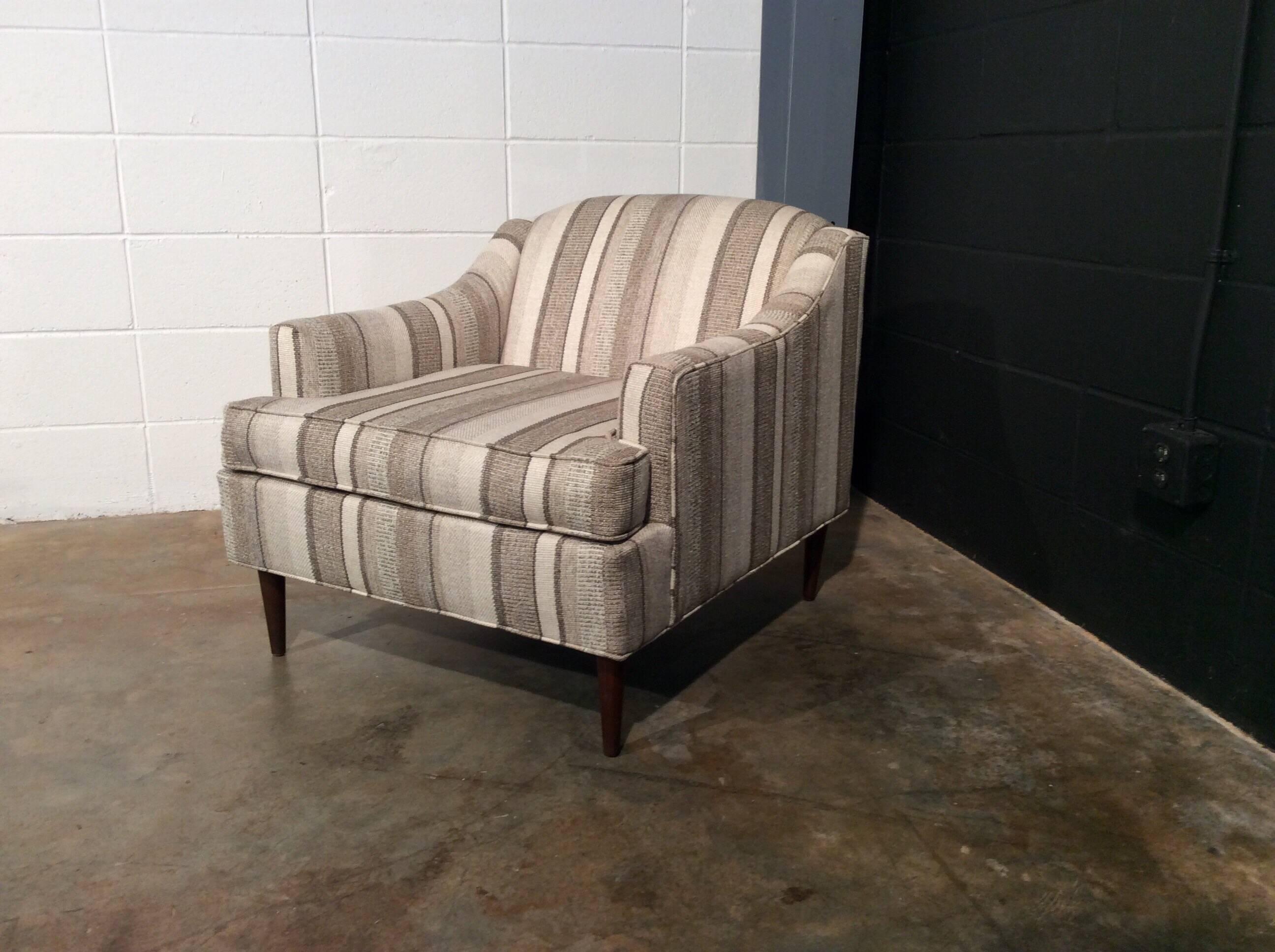 Restored Striped Mid-Century Modern Easy Chair In Excellent Condition For Sale In Marietta, GA