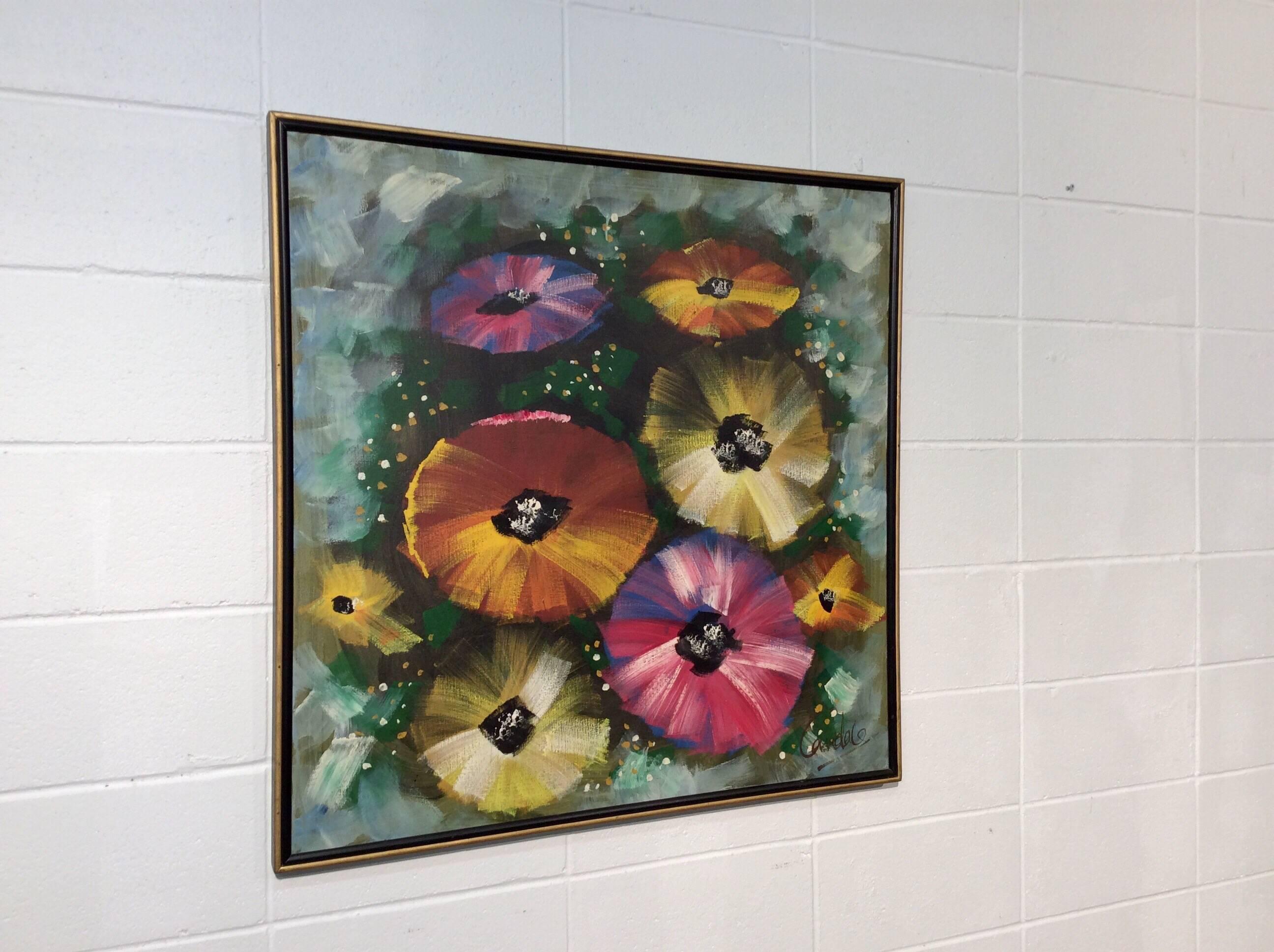 Mid-Century Modern Midcentury Abstract Art on Canvas Depicting Pansies