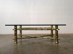 Midcentury Gold Gilt Faux Bamboo and Glass Coffee Table