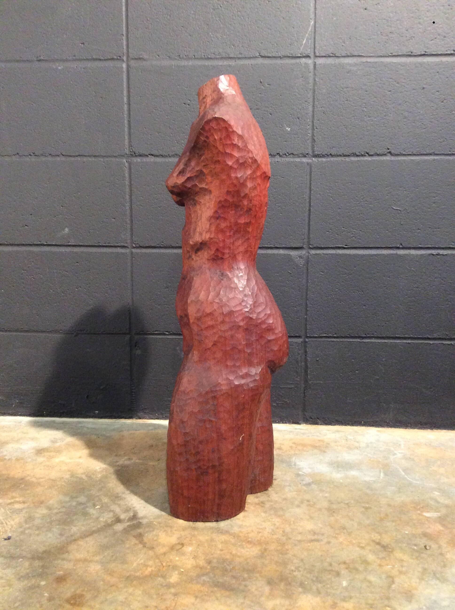 Mid-20th Century Unique Vintage Large Hand Chiseled Wooden Torso Sculpture