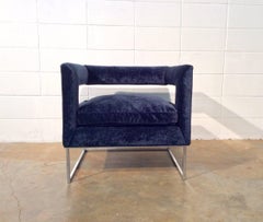 Restored Open Back Mid-Century Modern Chrome and Blue Velvet Chair by Flair Inc