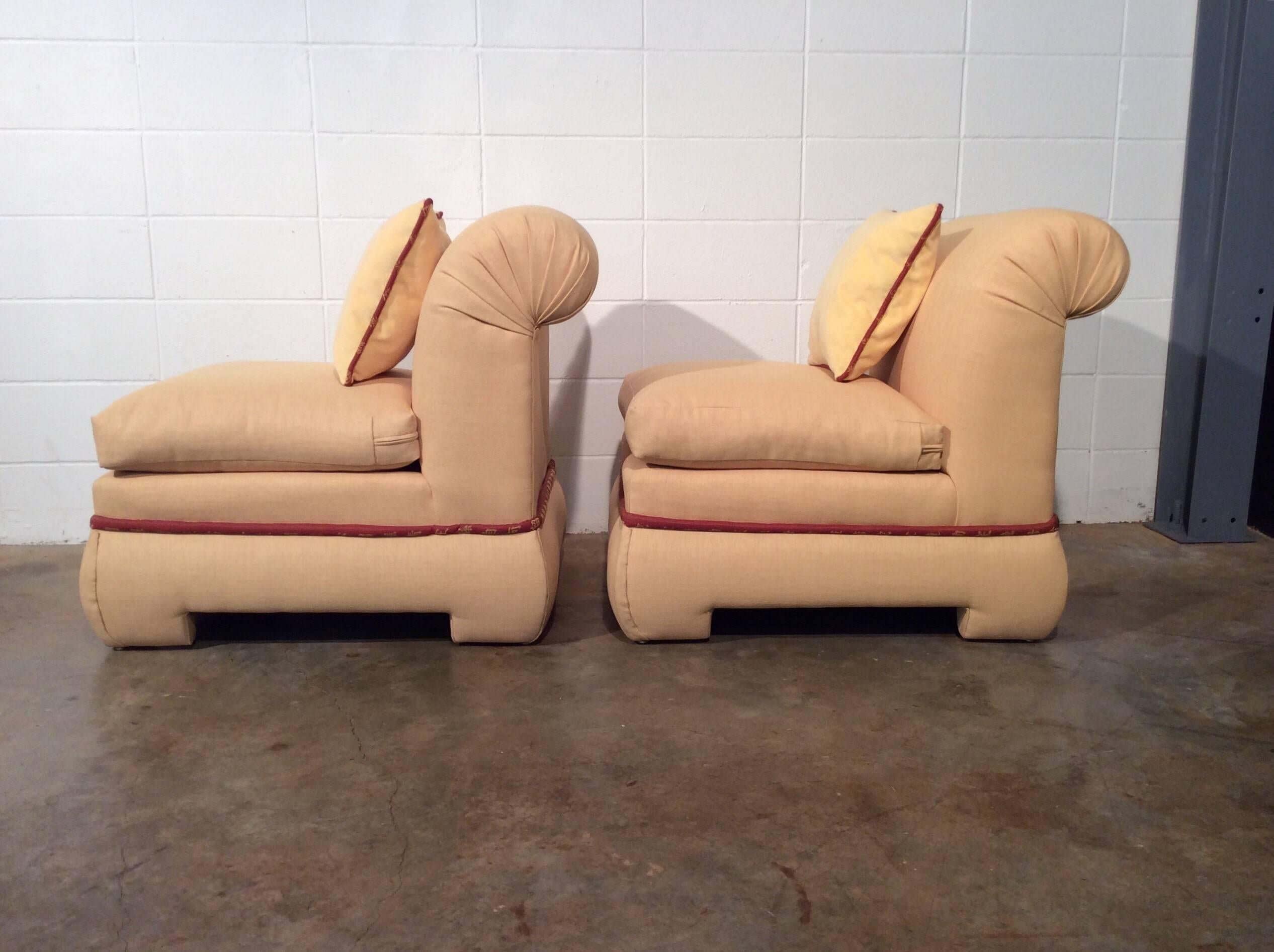 Pair of Fully Upholstered Rolled Back Chairs by Vanguard Furniture 3