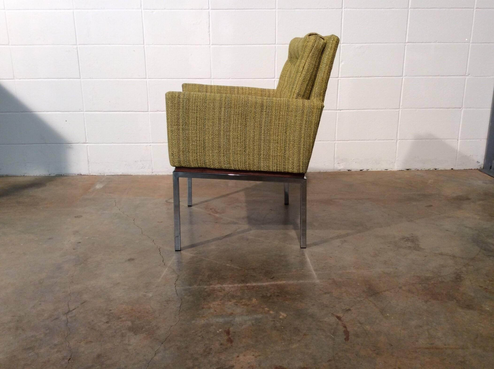 Restored Mid-Century Modern Chair on Chrome and Walnut Base by Drexel For Sale 2