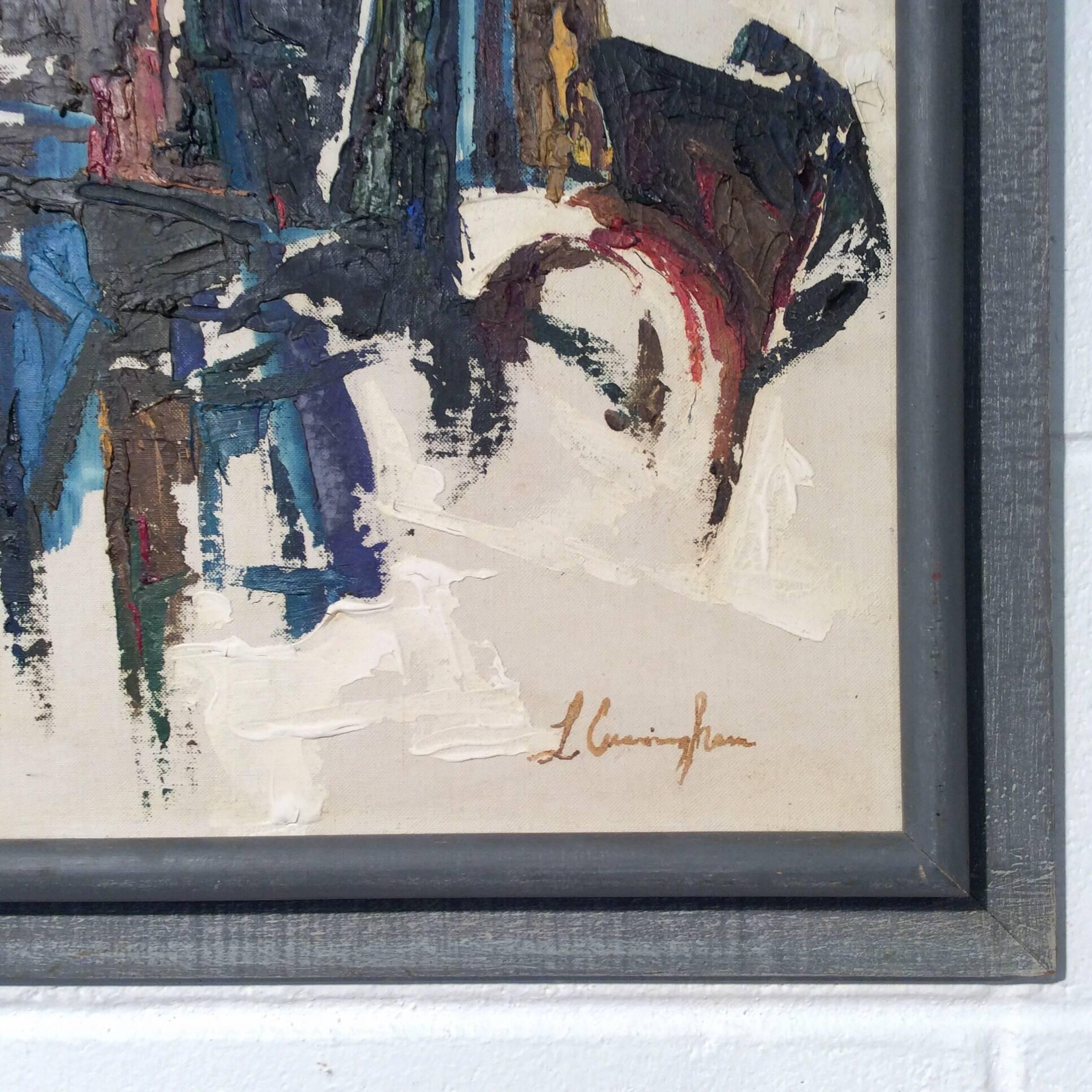 Mid-Century Modern Abstract Art on Canvas, Framed and Signed In Good Condition In Marietta, GA