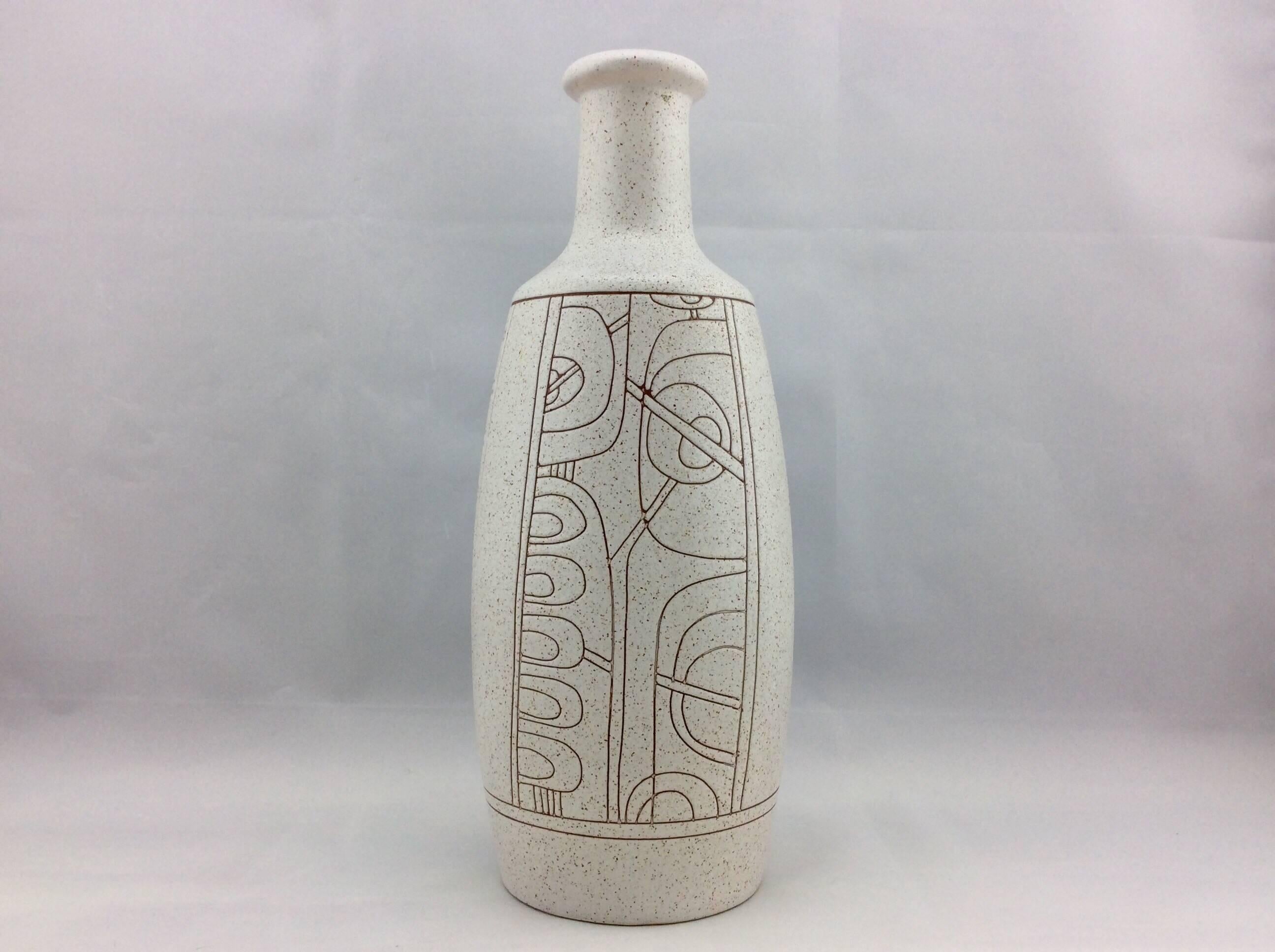 Mid-Century Modern vase with geometric pattern signed Lapid Israel.
 No known issues that detract from value or aesthetics. Ready for use.