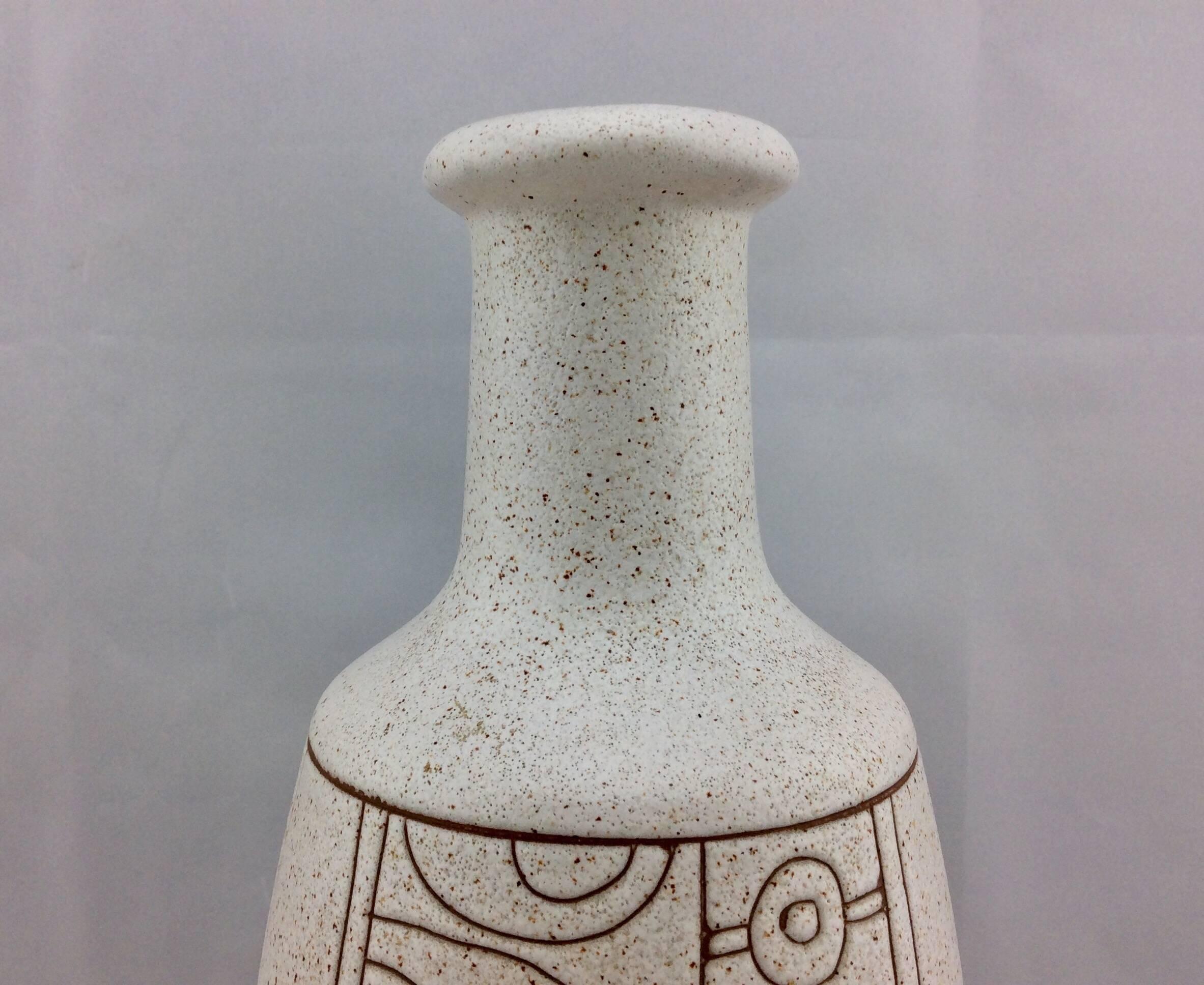 Israeli Mid-Century Modern Vase with Geometric Pattern Signed Lapid Israel