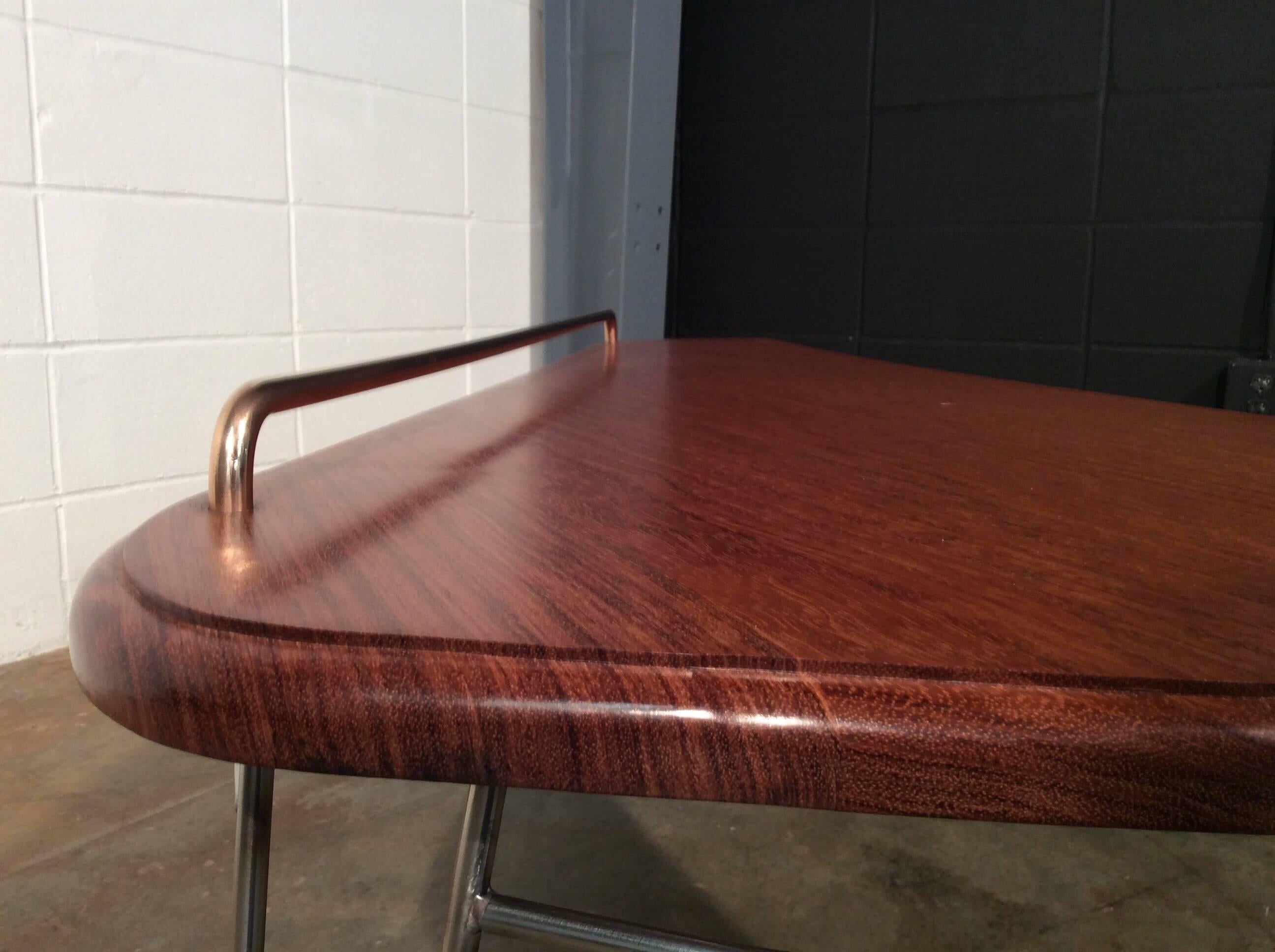 Custom Studio Coffee Table Featuring Exotic Bubinga Wood, Stainless, and Bronze  2