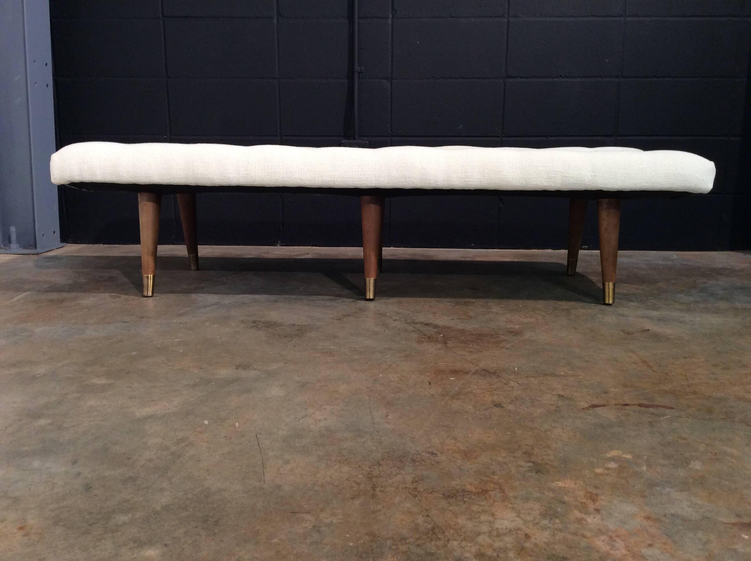 Unique Six-Leg Mid-Century Modern Tufted Bench, Restored In Excellent Condition In Marietta, GA