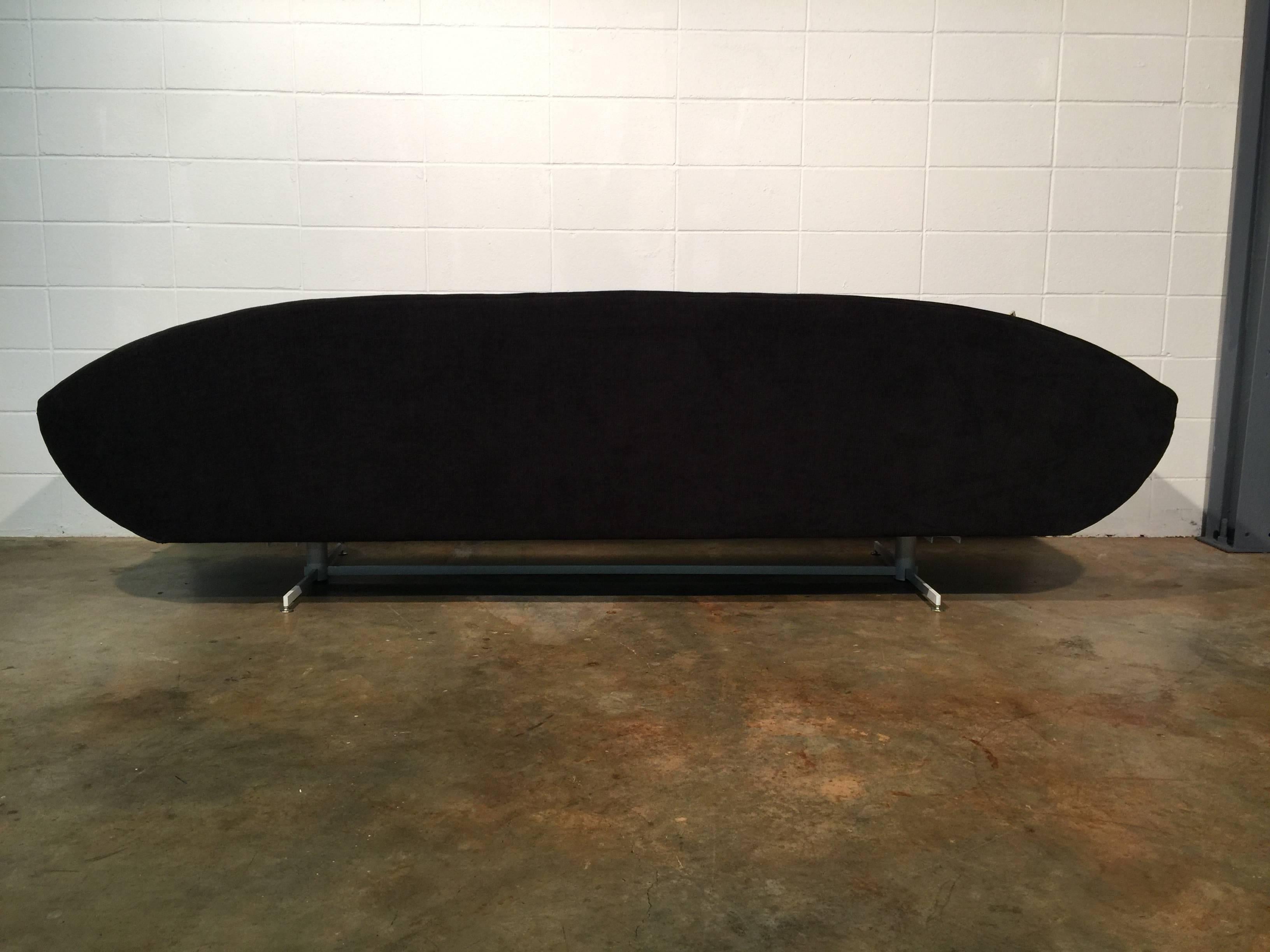 Unique Mid-Century Modern Black Gondola Sofa with White Lacquered Metal Base In Excellent Condition In Marietta, GA