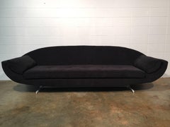 Unique Mid-Century Modern Black Gondola Sofa with White Lacquered Metal Base