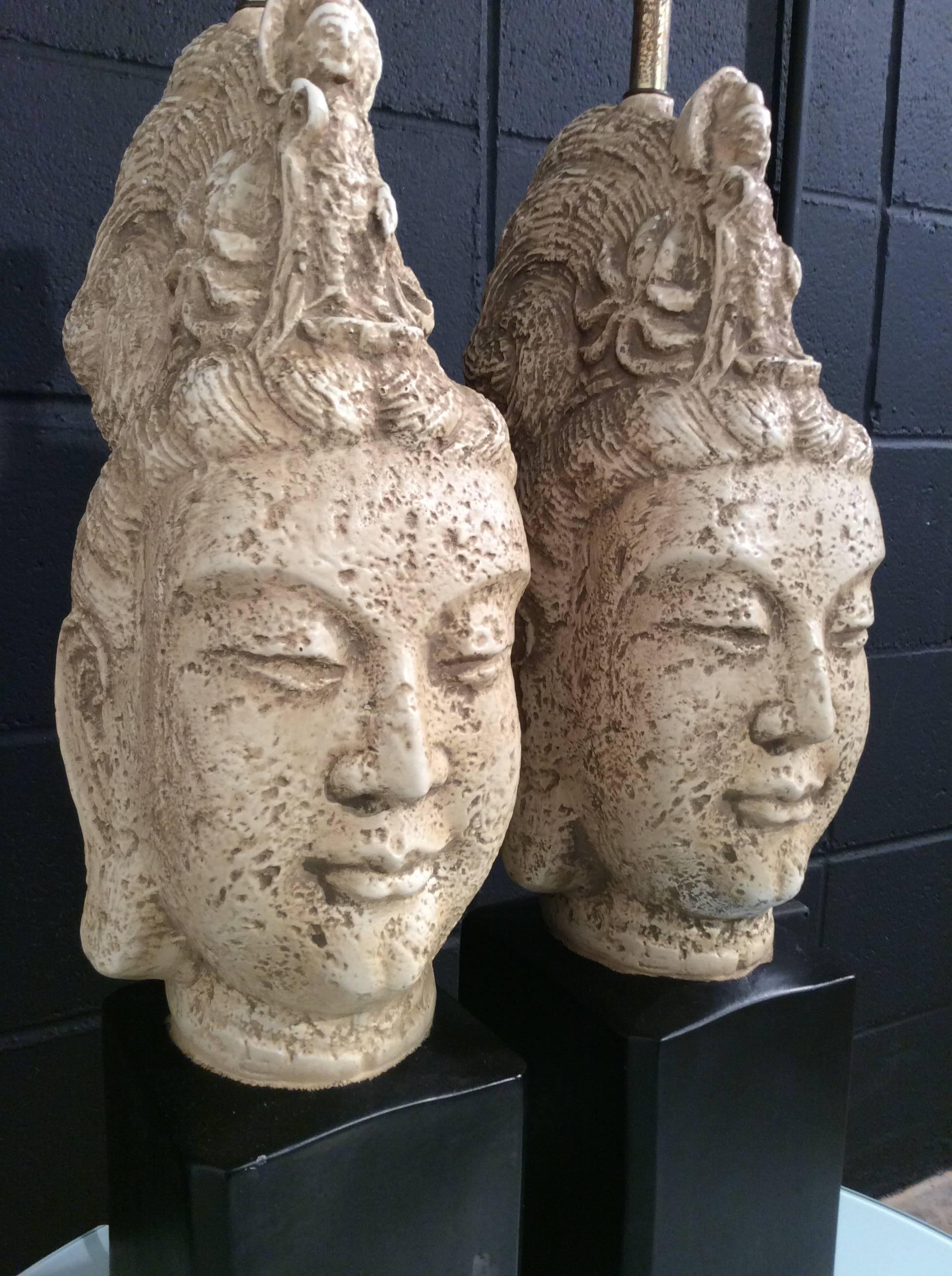 20th Century Pair of Asian Style Mid-Century Buddha Table Lamps Attributed to James Mont For Sale
