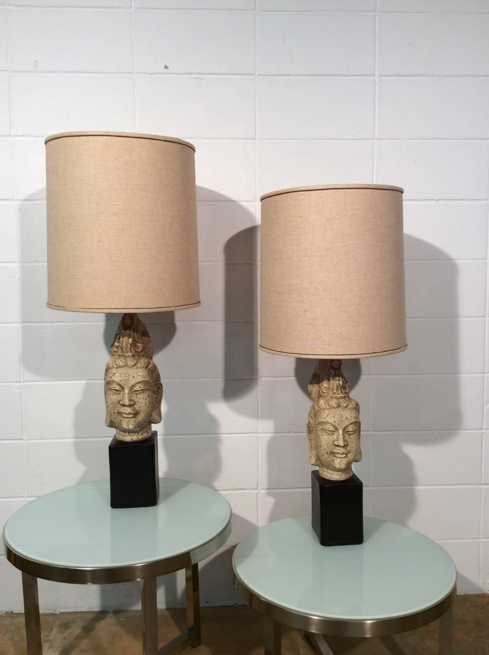 Pair of Asian Style Mid-Century Buddha Table Lamps Attributed to James Mont For Sale 3