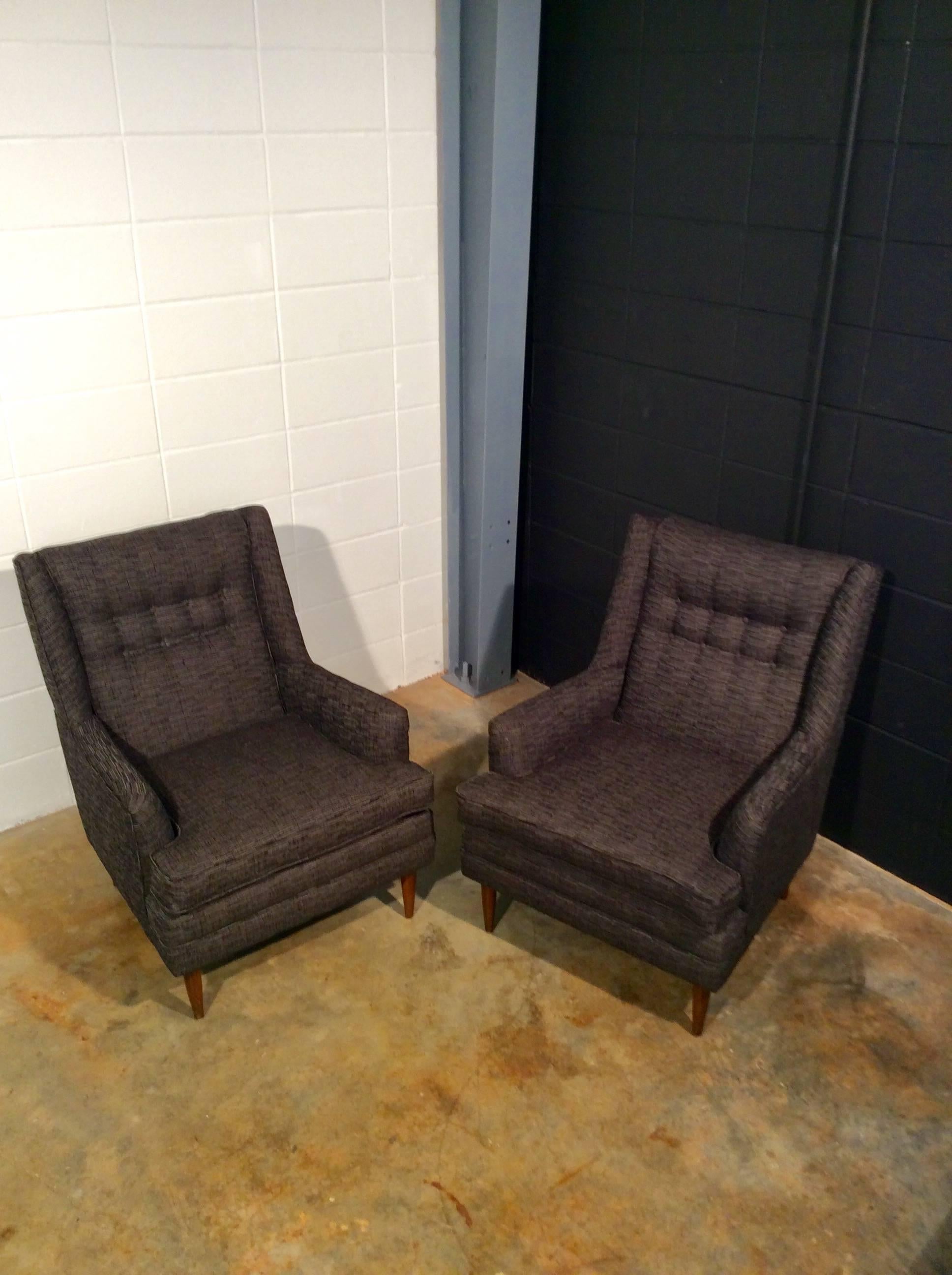 American Mid-Century Modern Tufted Back Lounge Chairs in the Style of Dunbar