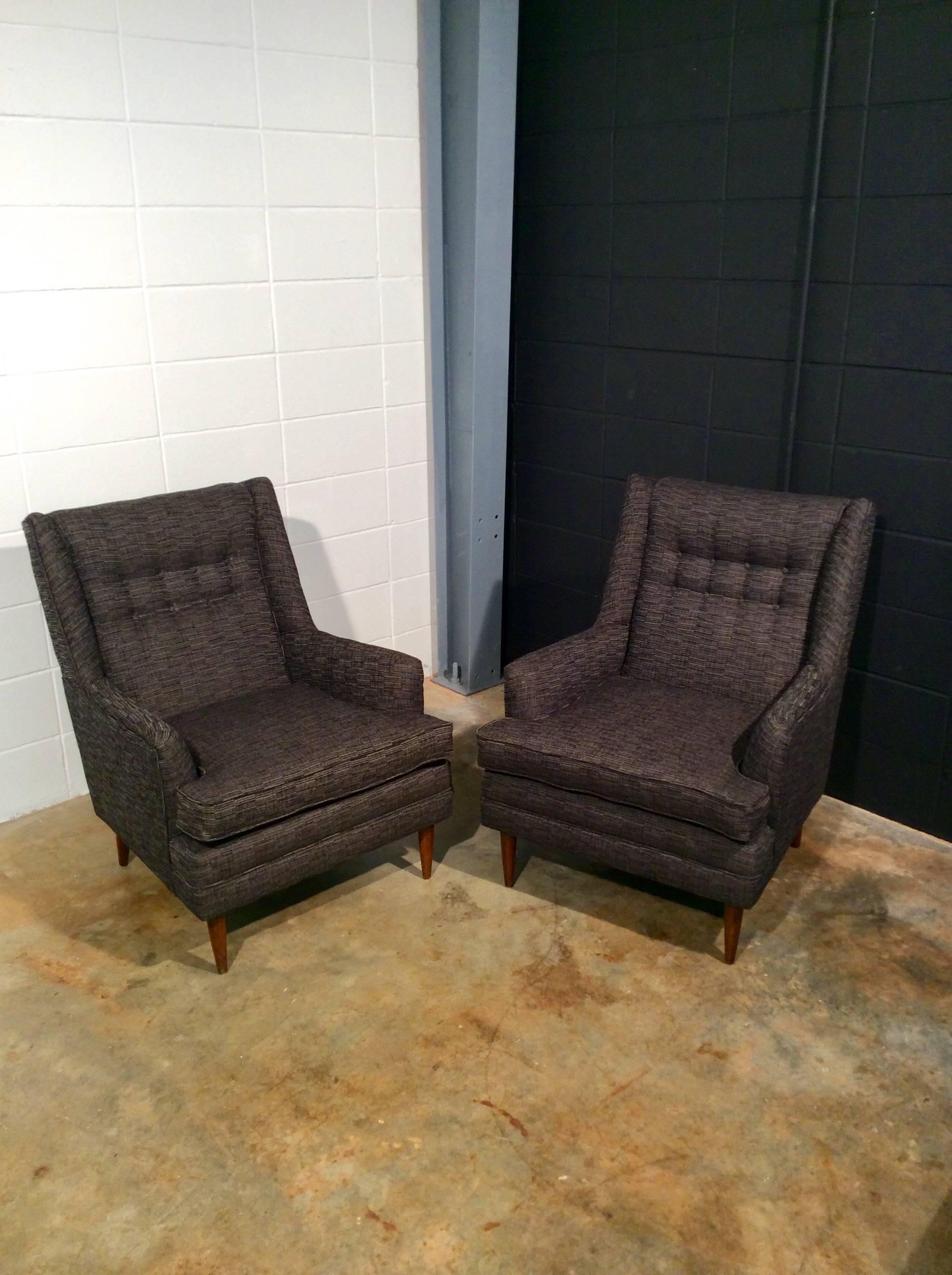 Mid-Century Modern Tufted Back Lounge Chairs in the Style of Dunbar 5