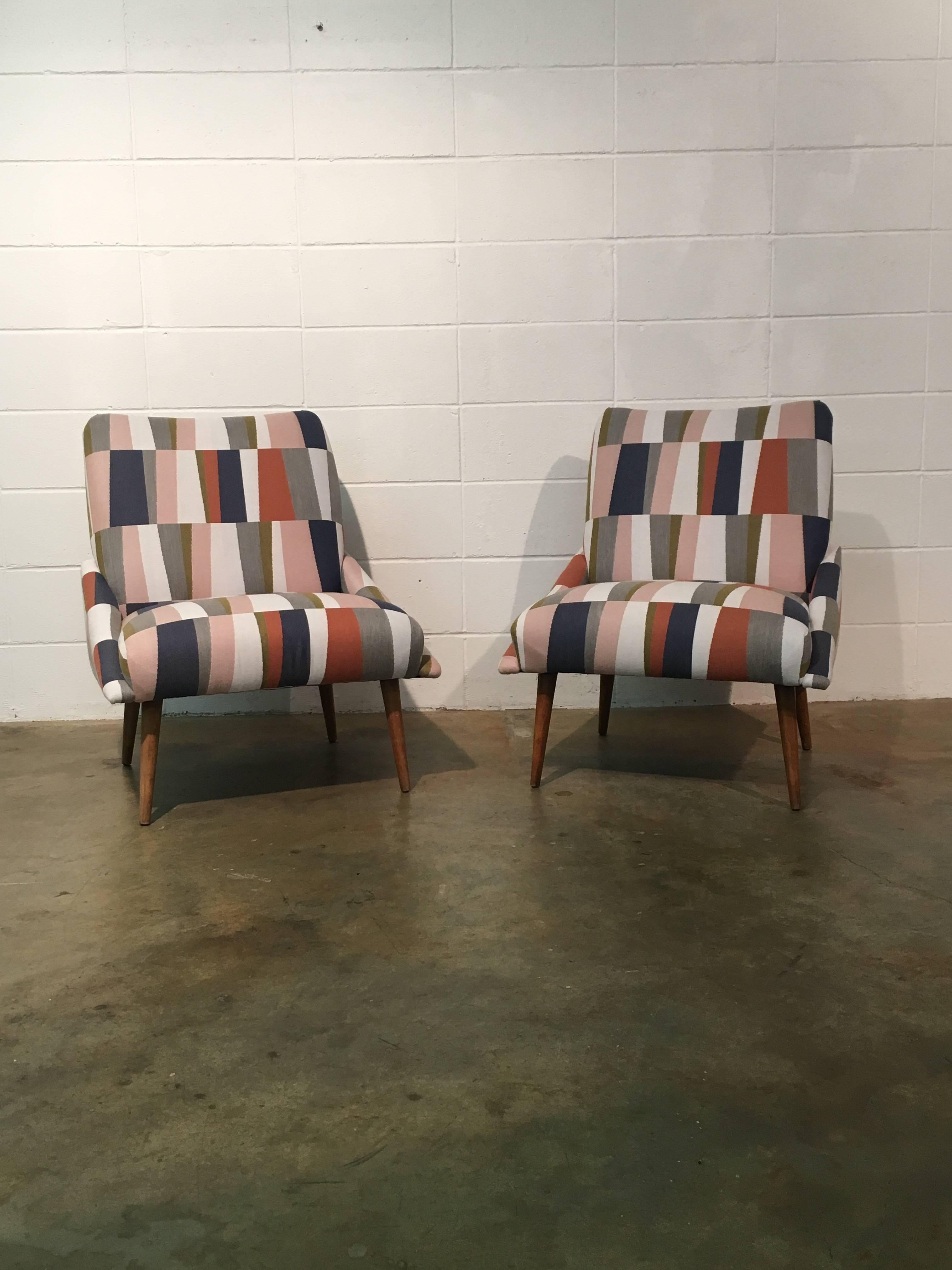 Pair of Restored Geometric Mid-Century Modern Slipper Chairs - Free Shipping 5