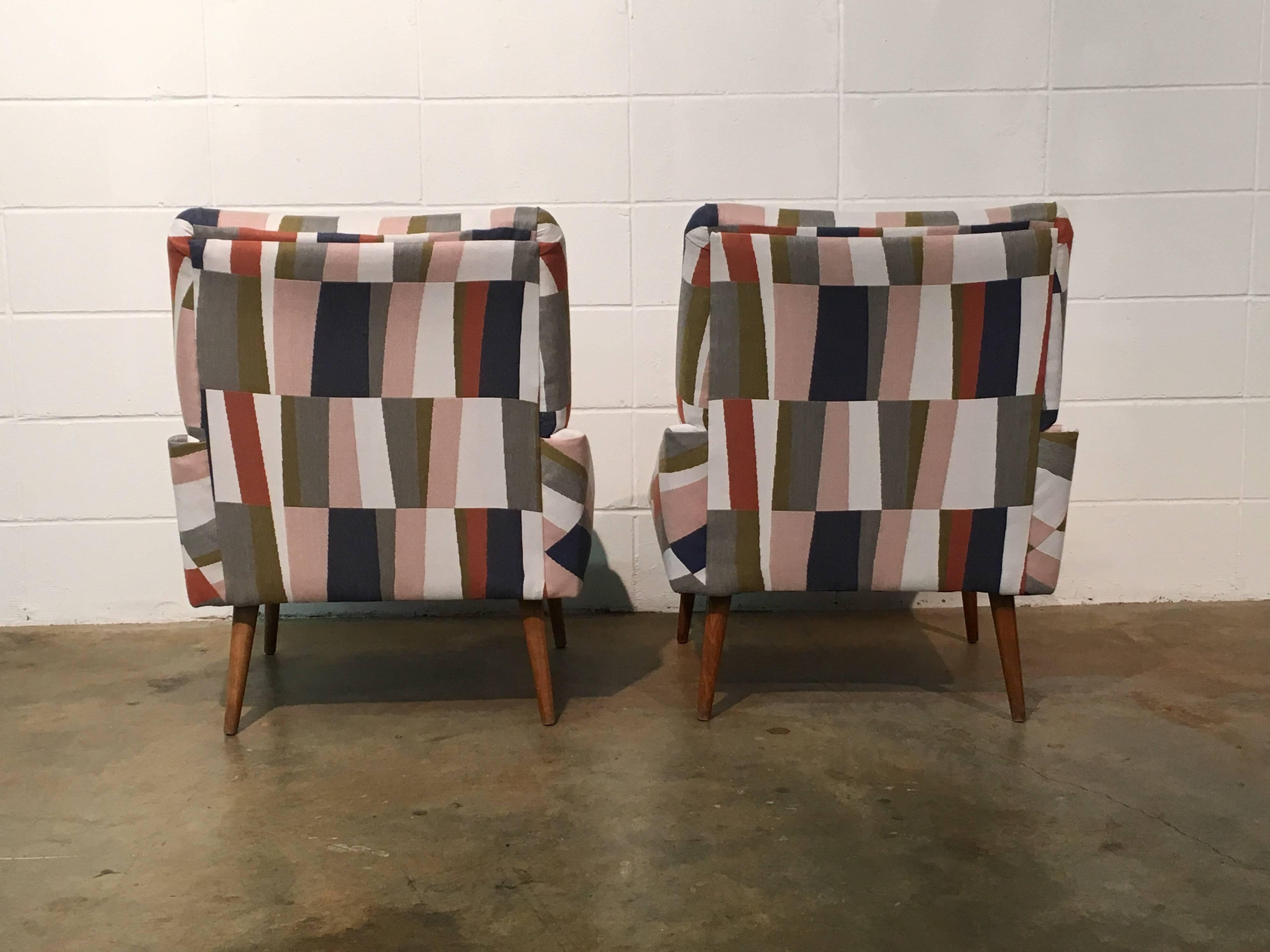 Mid-20th Century Pair of Restored Geometric Mid-Century Modern Slipper Chairs - Free Shipping