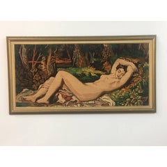 Vintage Framed Nude in Needlepoint